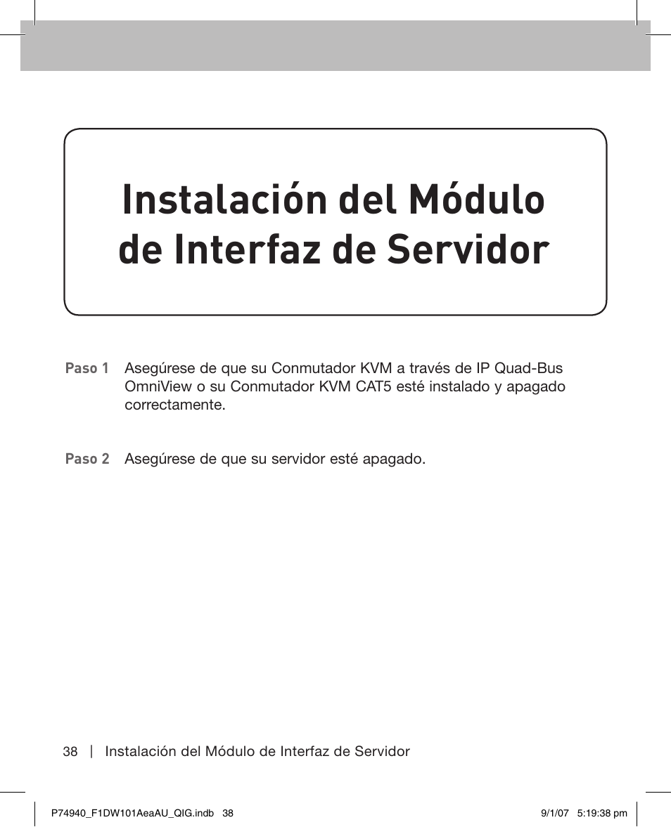 Instalación del módulo de interfaz de servidor | Belkin F1DW101AEAAU User Manual | Page 37 / 52