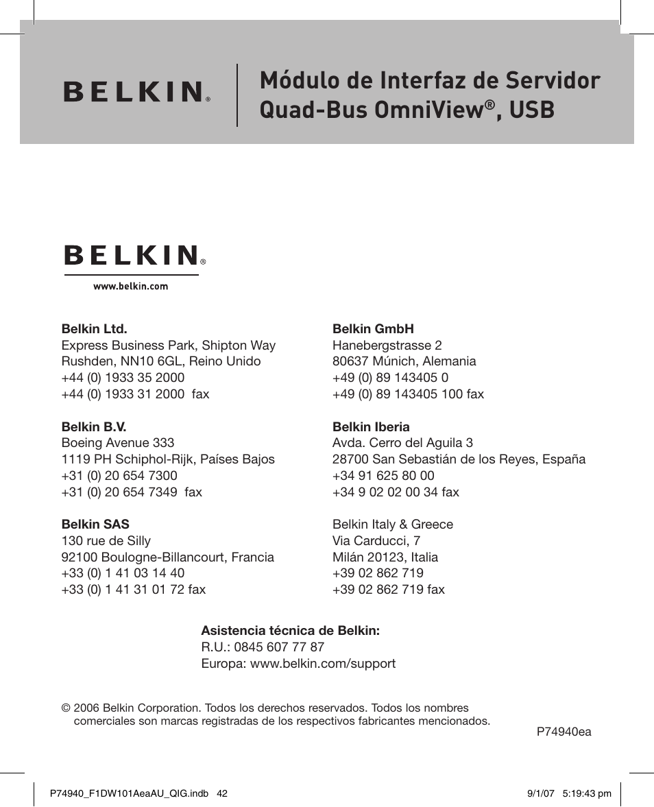 Módulo de interfaz de servidor quad-bus omniview | Belkin F1DW101AEAAU User Manual | Page 41 / 52