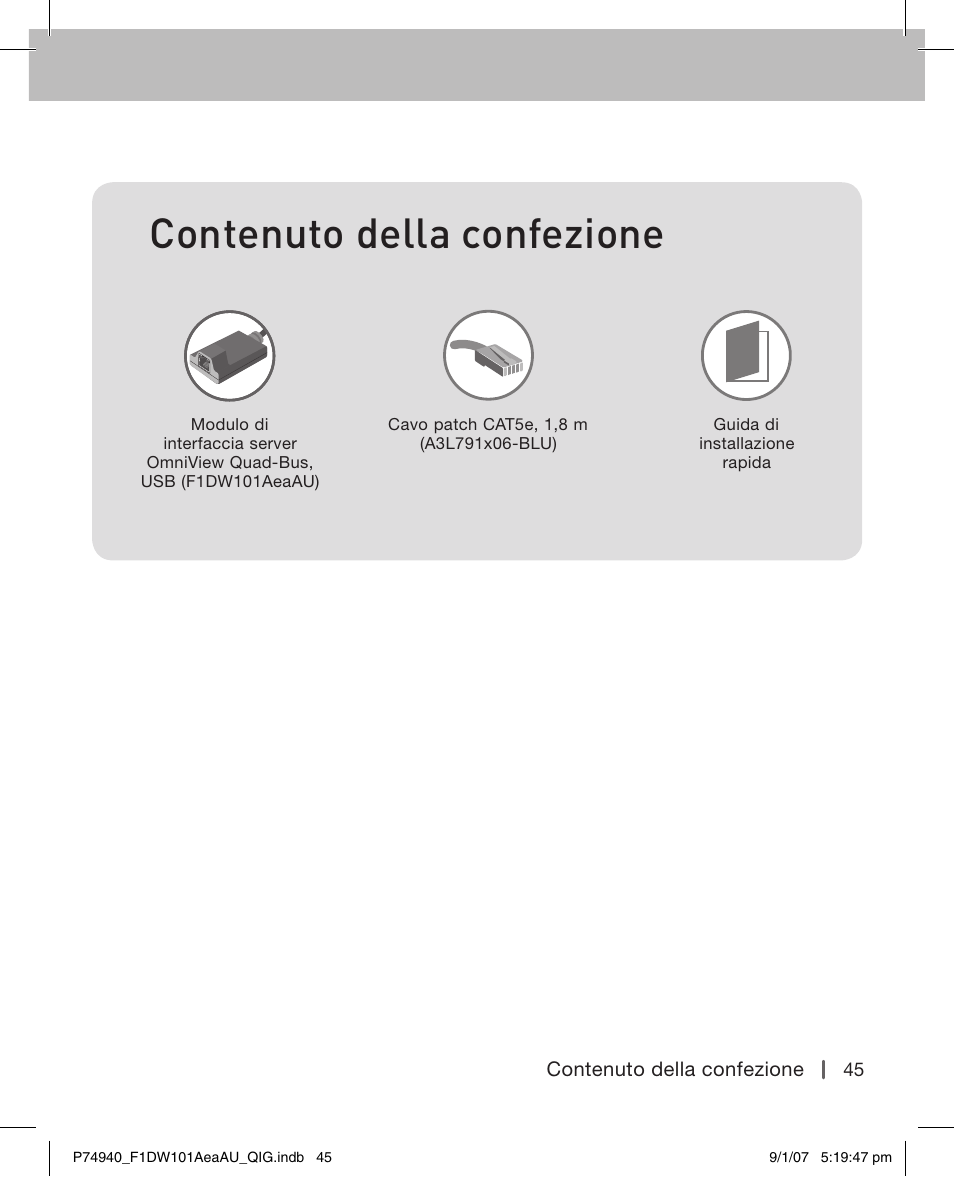 Contenuto della confezione | Belkin F1DW101AEAAU User Manual | Page 44 / 52