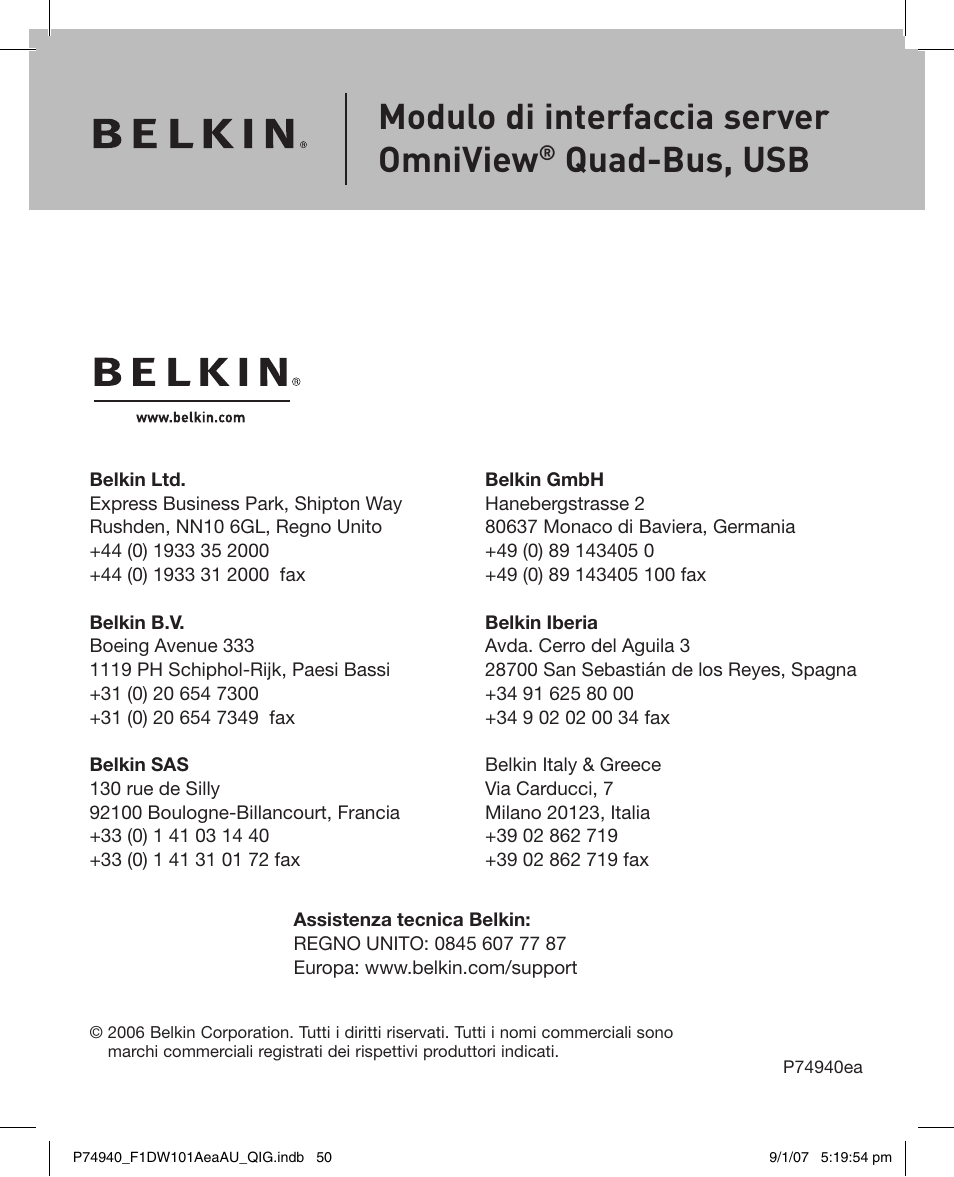 Modulo di interfaccia server omniview, Quad-bus, usb | Belkin F1DW101AEAAU User Manual | Page 49 / 52