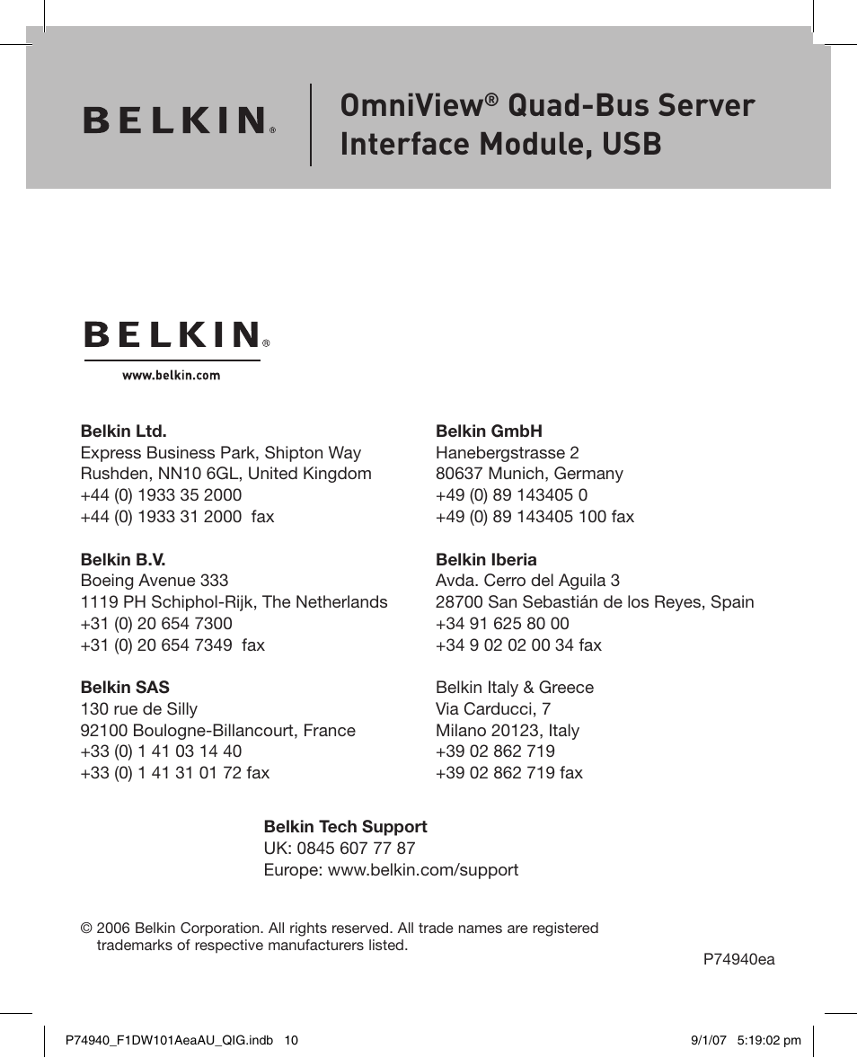 Omniview, Quad-bus server interface module, usb | Belkin F1DW101AEAAU User Manual | Page 9 / 52