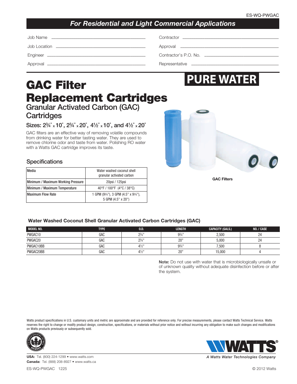 Watts PWGACBB User Manual | 1 page