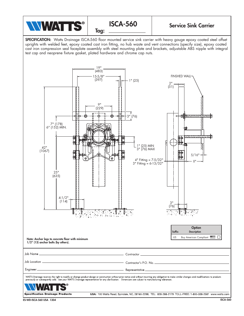 Watts ISCA-560 User Manual | 1 page