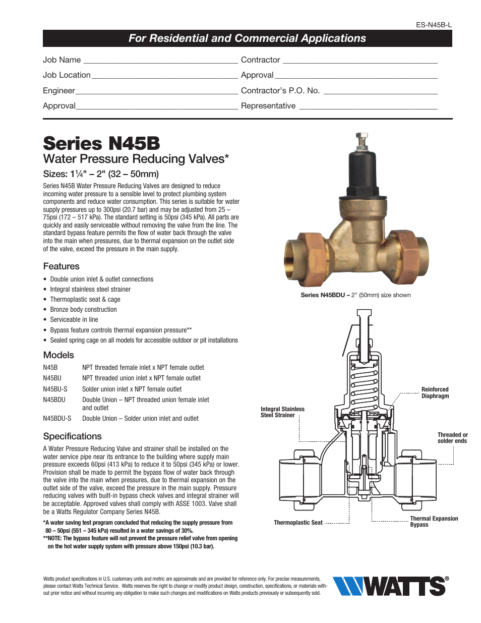 Watts N45B User Manual | 2 pages