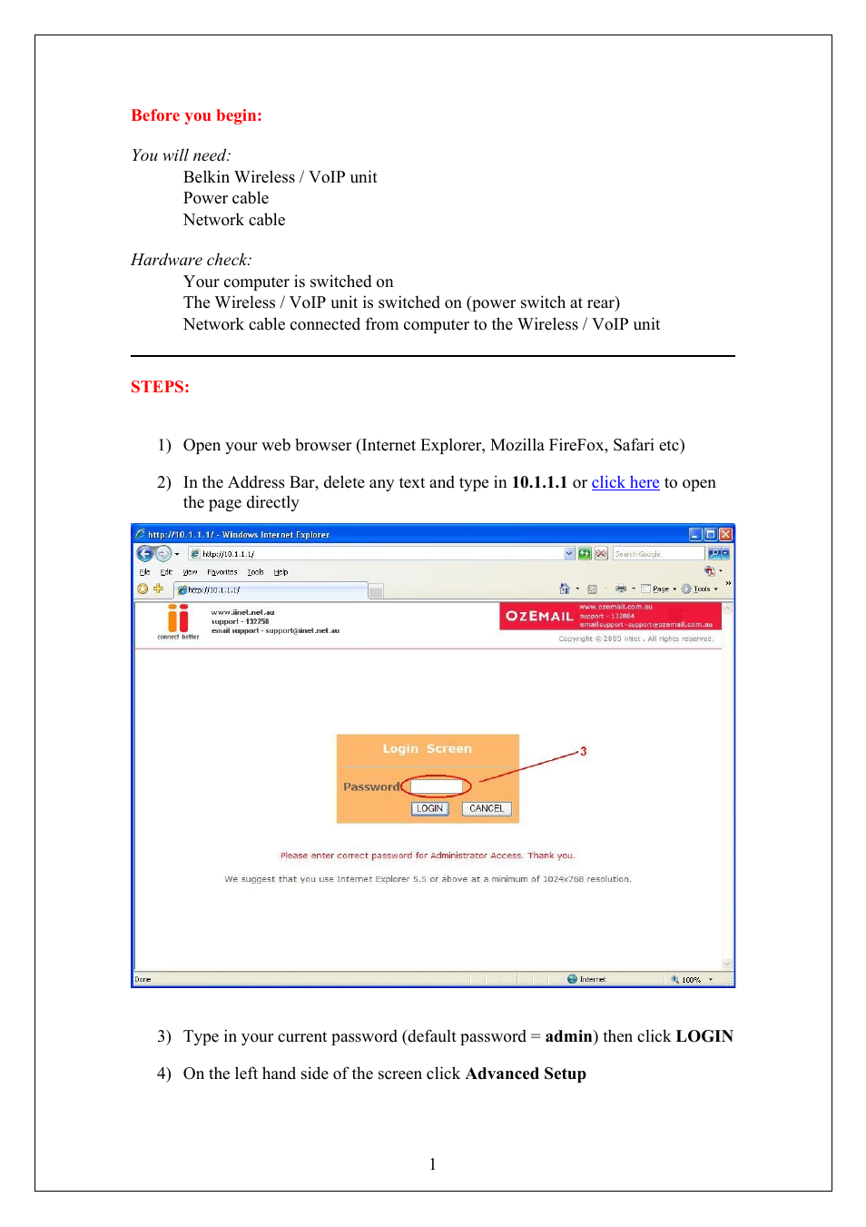 Enable wireless on your modem/router | Belkin VoIP User Manual | Page 3 / 13