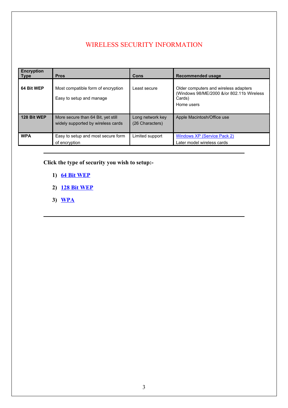 Setup wireless encryption, Wireless security information | Belkin VoIP User Manual | Page 5 / 13