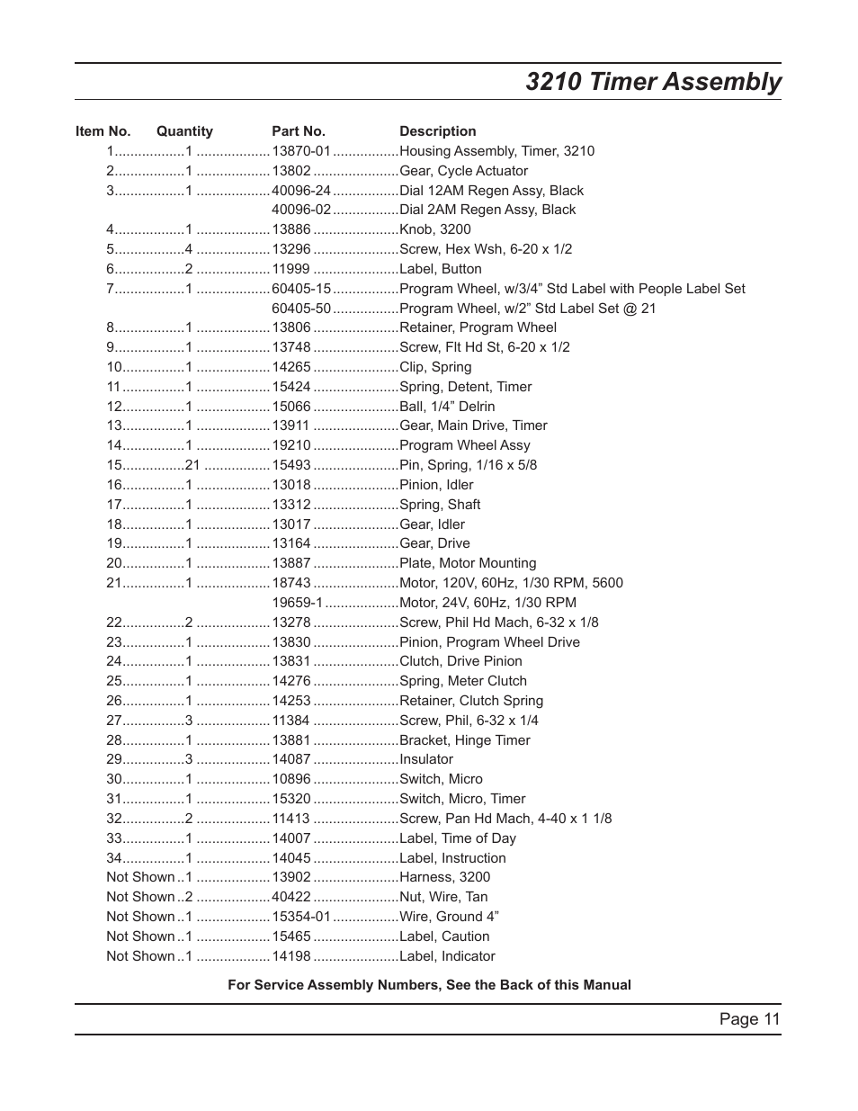 3210 timer assembly | Watts Fleck 2750 Brass Valve User Manual | Page 11 / 36