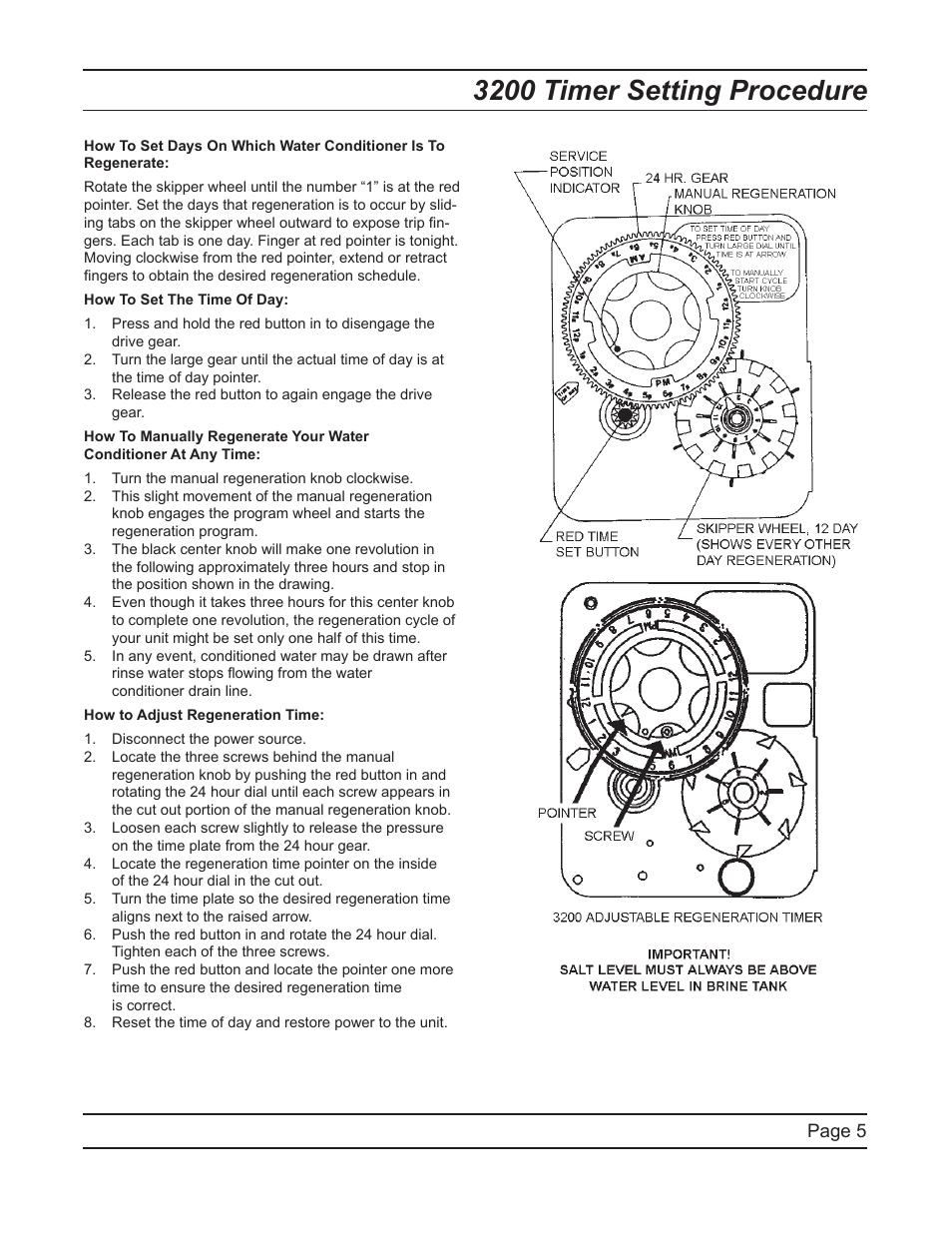 3200 timer setting procedure, Page 5 | Watts Fleck 2750 Brass Valve User Manual | Page 5 / 36