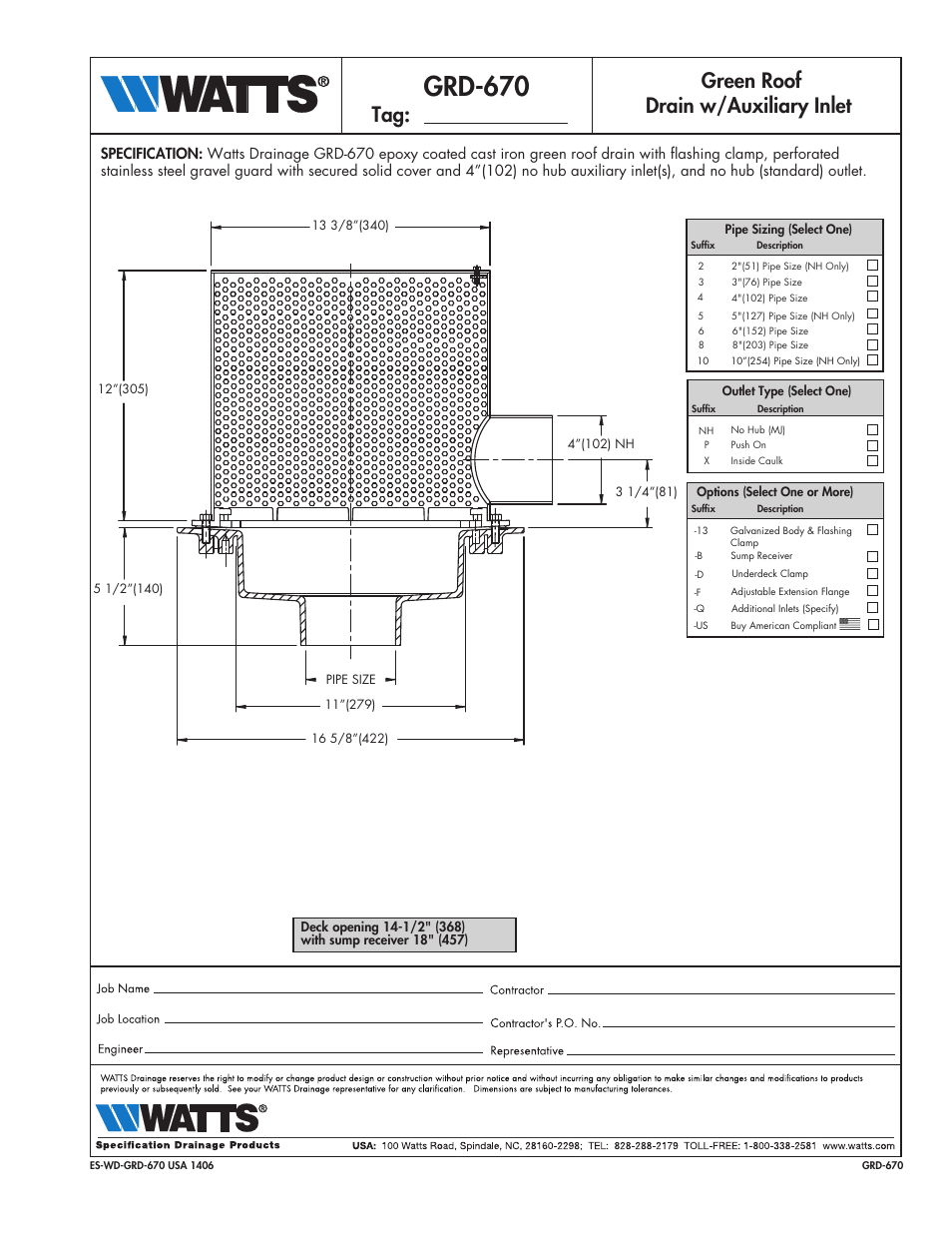 Watts GRD-670 User Manual | 1 page