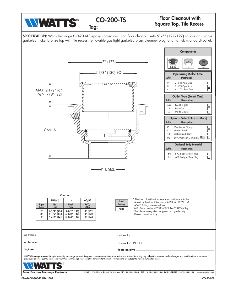 Watts CO-200-TS User Manual | 1 page