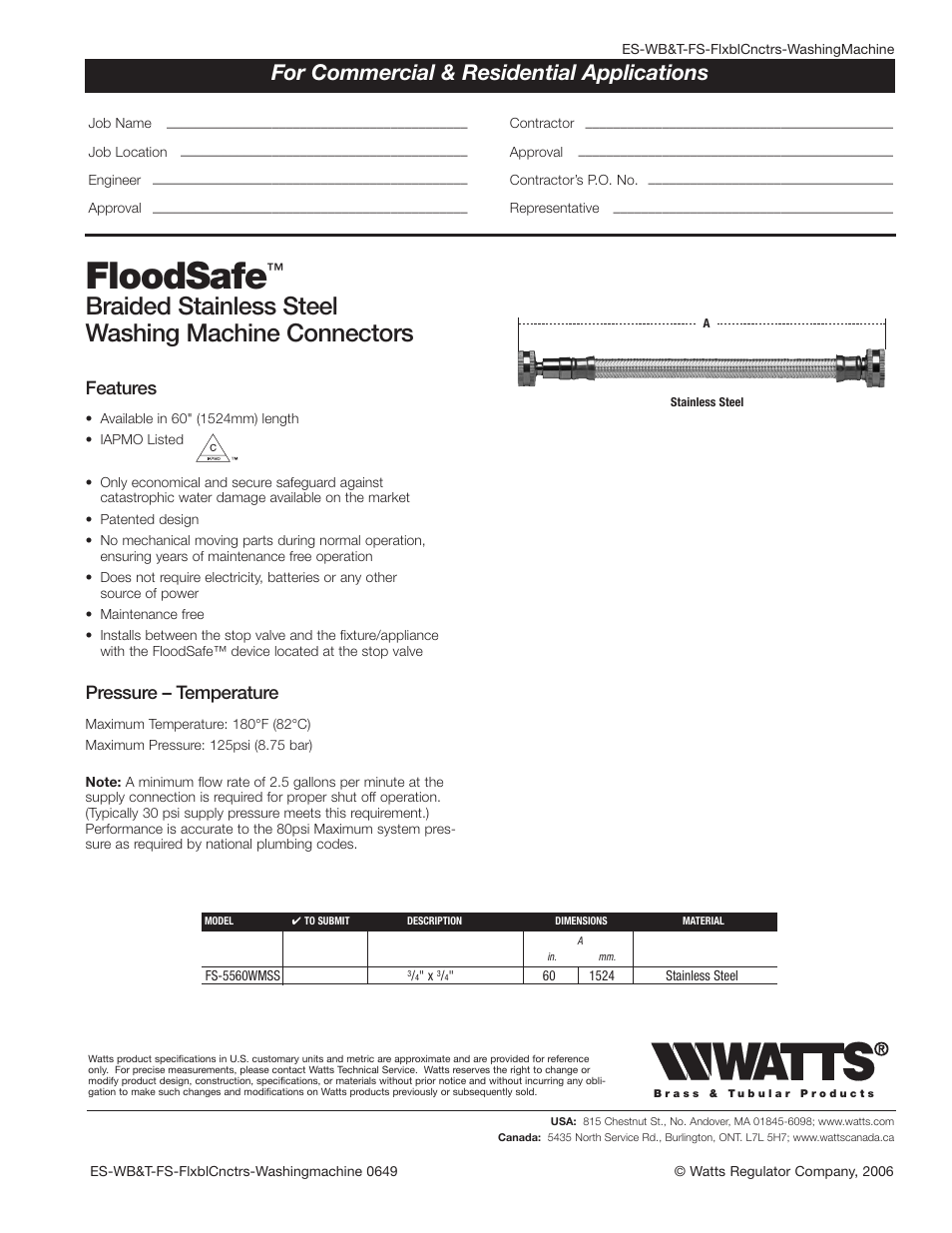 Watts FS-5560WMSS User Manual | 1 page