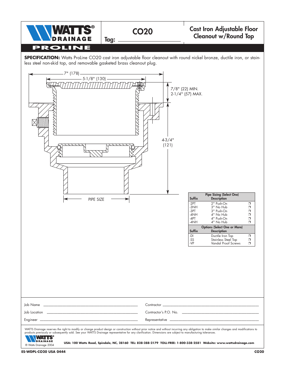 Watts CO20 User Manual | 1 page