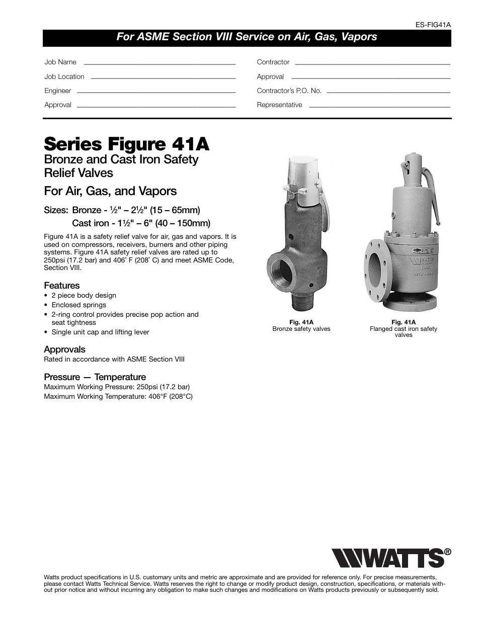 Watts Figure 41A User Manual | 4 pages