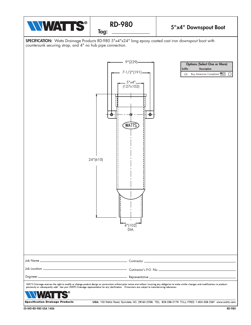 Watts RD-980 User Manual | 1 page