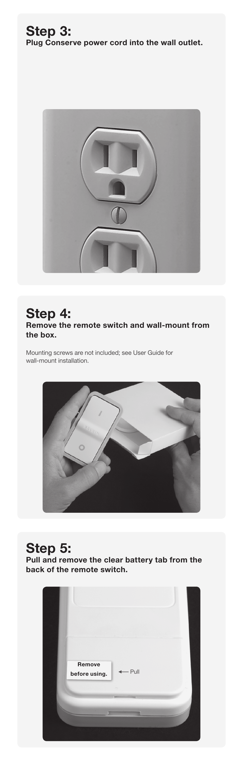 Step 3, Step 4, Step 5 | Belkin PM01629 User Manual | Page 3 / 4