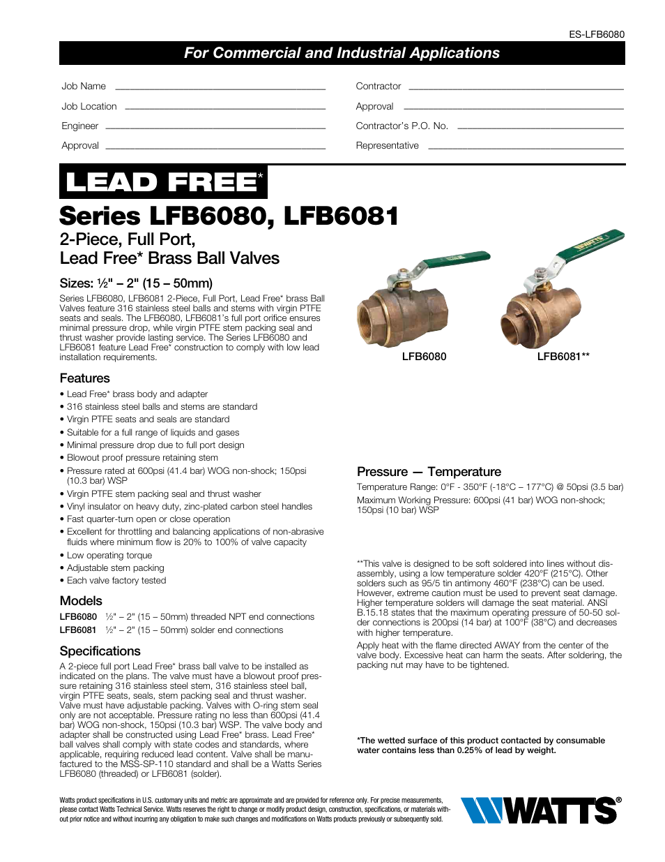 Watts LFB6081 User Manual | 2 pages
