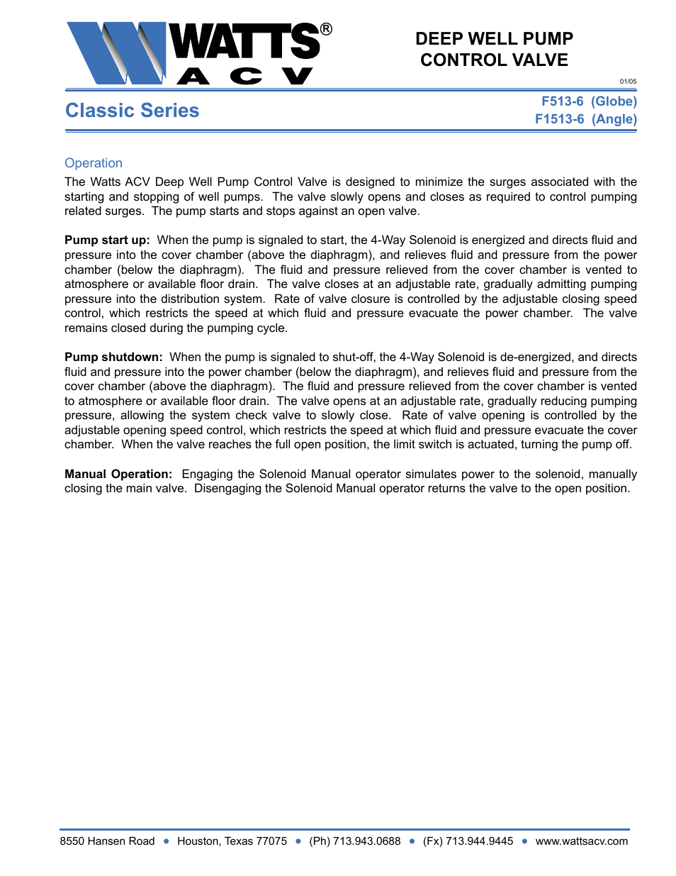 Watts F1513-6 User Manual | 2 pages