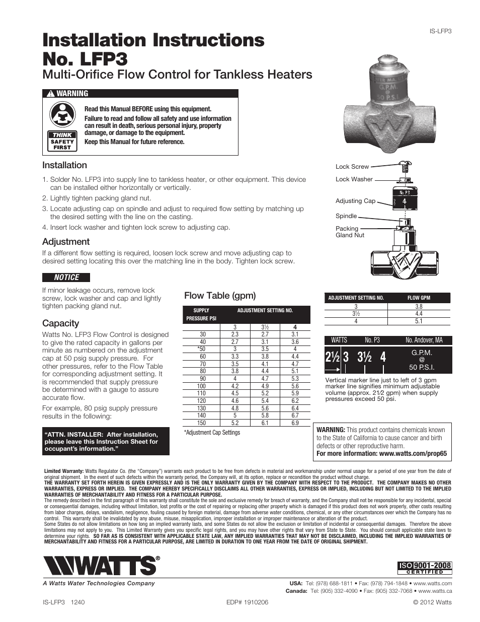 Watts LFP3 User Manual | 1 page