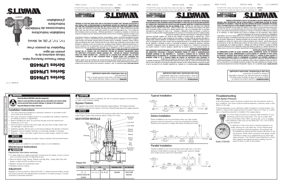 Watts LFN45B-L User Manual | 2 pages
