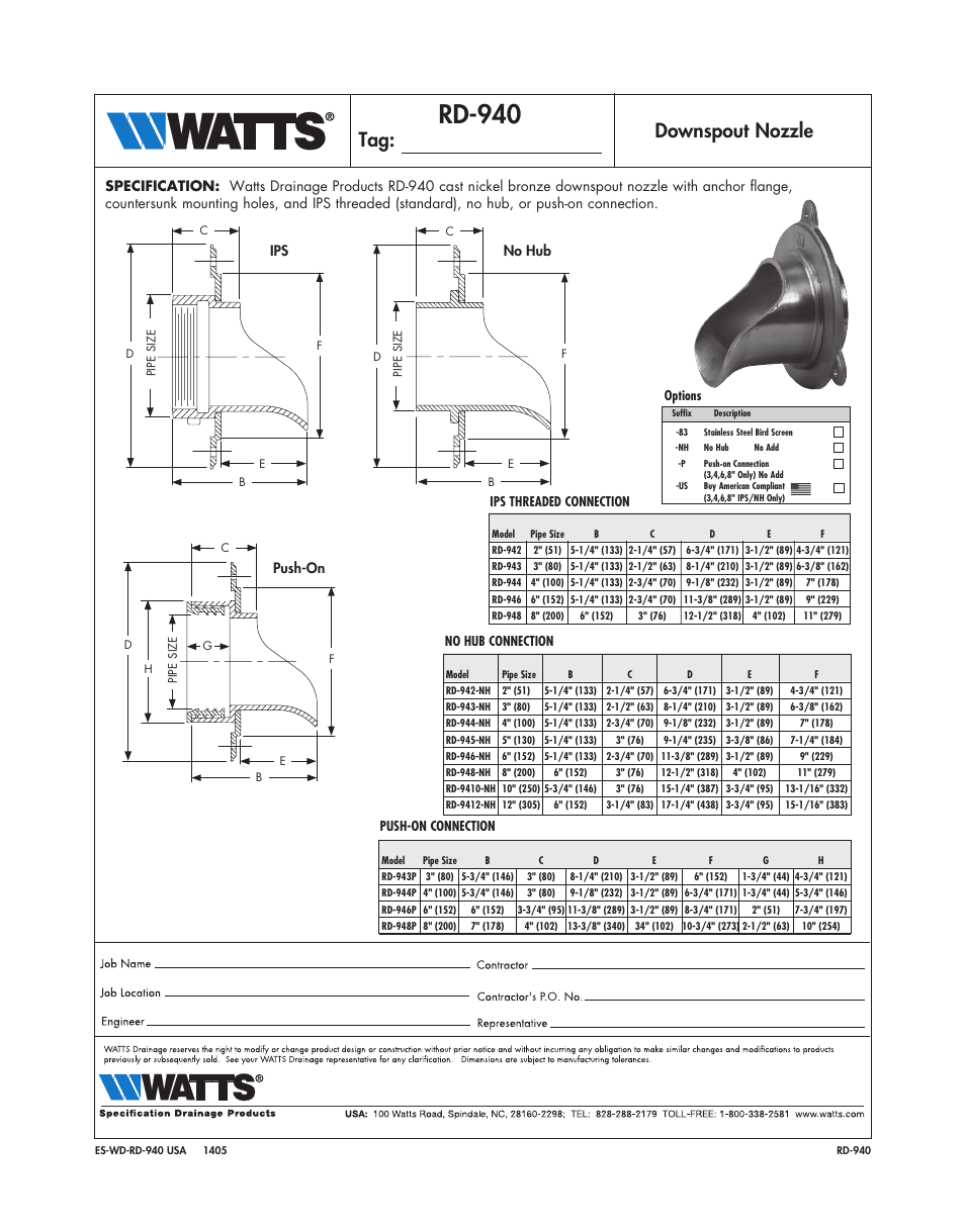 Watts RD-940 User Manual | 1 page