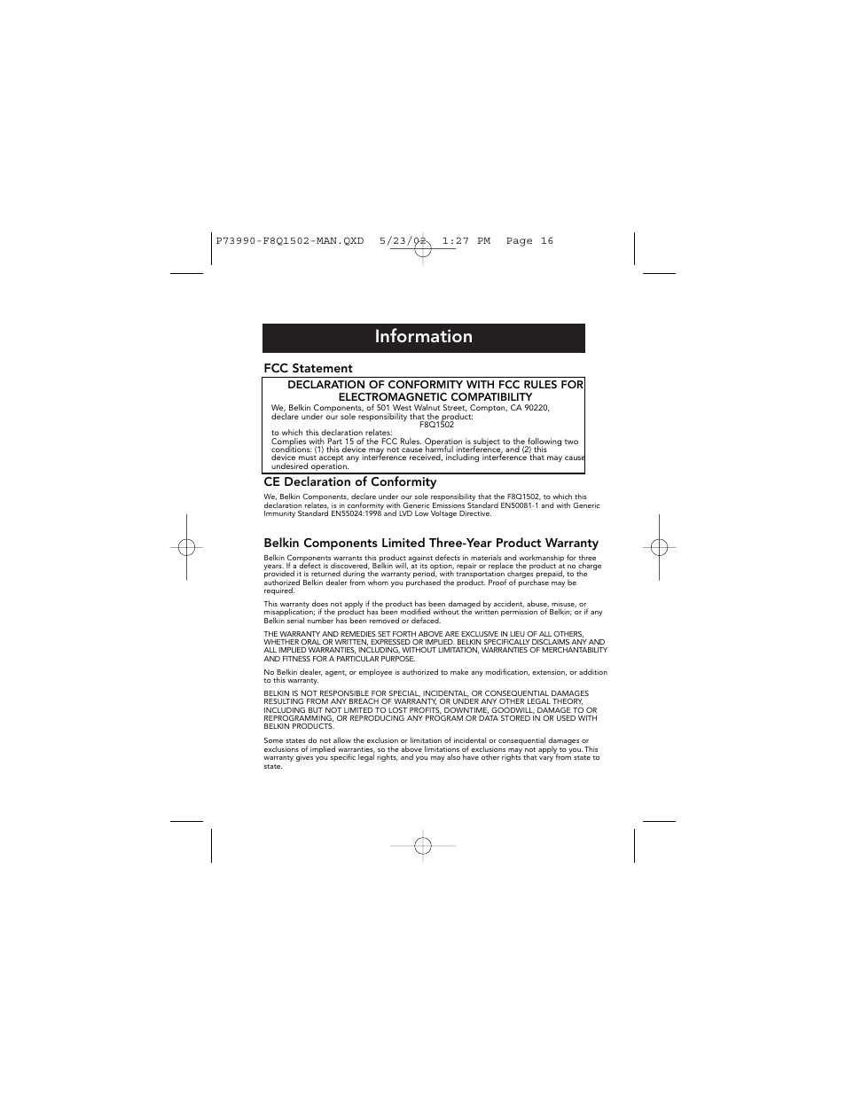 Information | Belkin SnapNType User Manual | Page 17 / 19