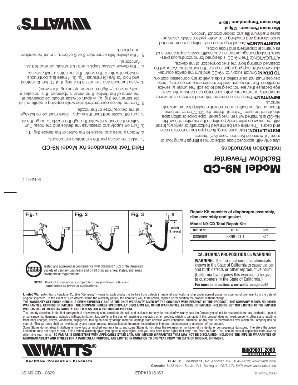 Watts N9-CD User Manual | 2 pages