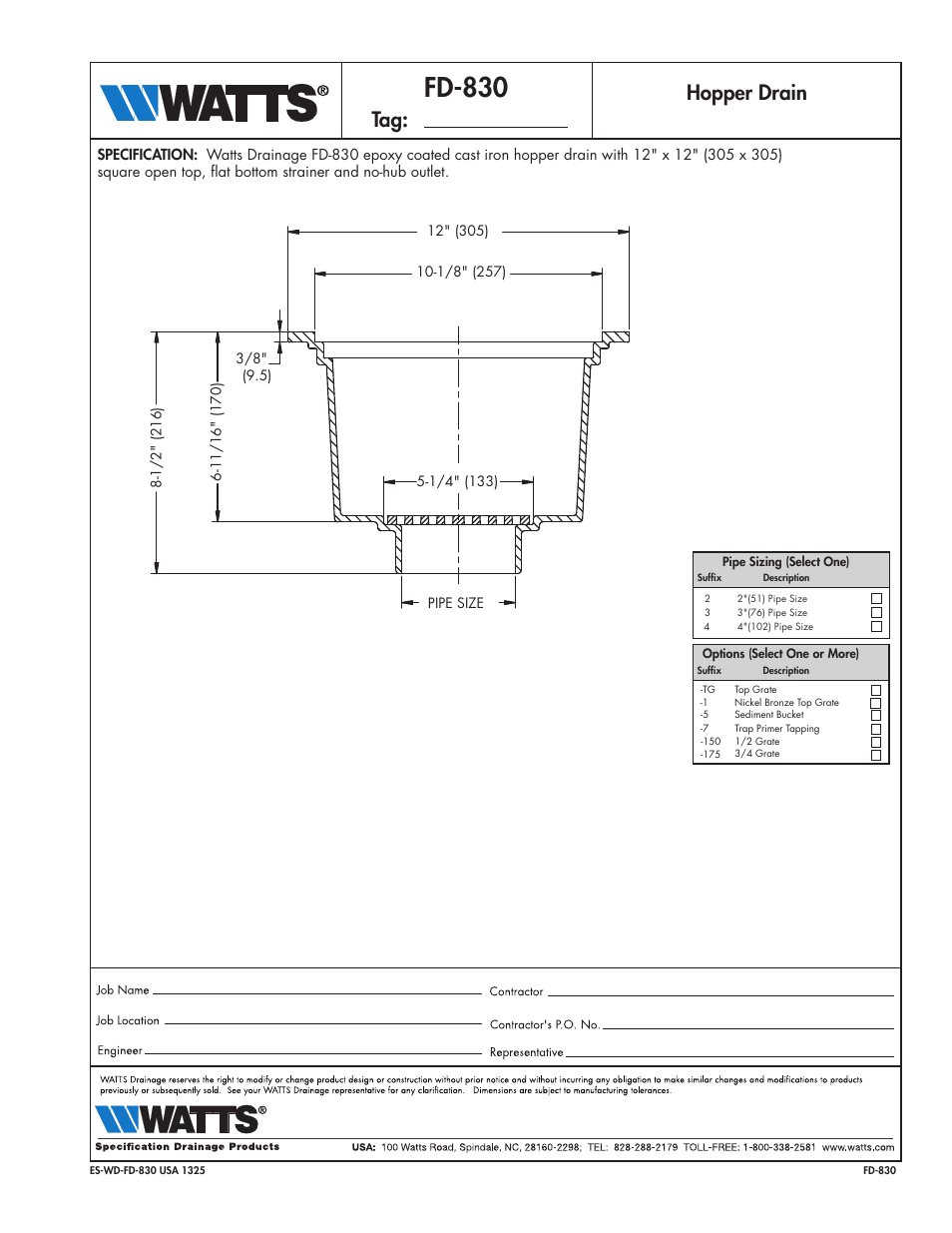 Watts FD-830 User Manual | 1 page