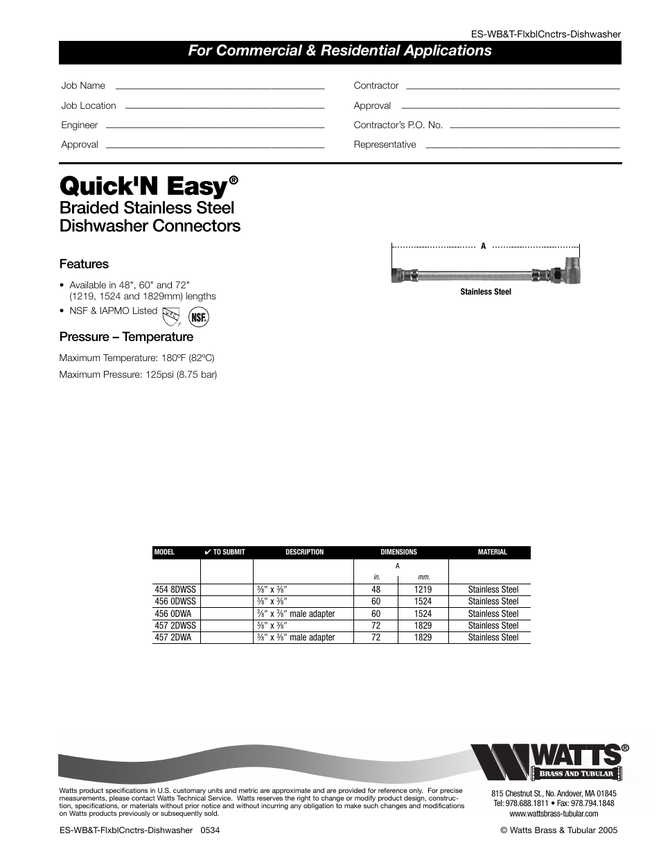 Watts 457 2DWSS User Manual | 1 page