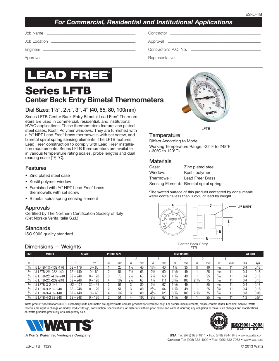 Watts LFTB User Manual | 1 page