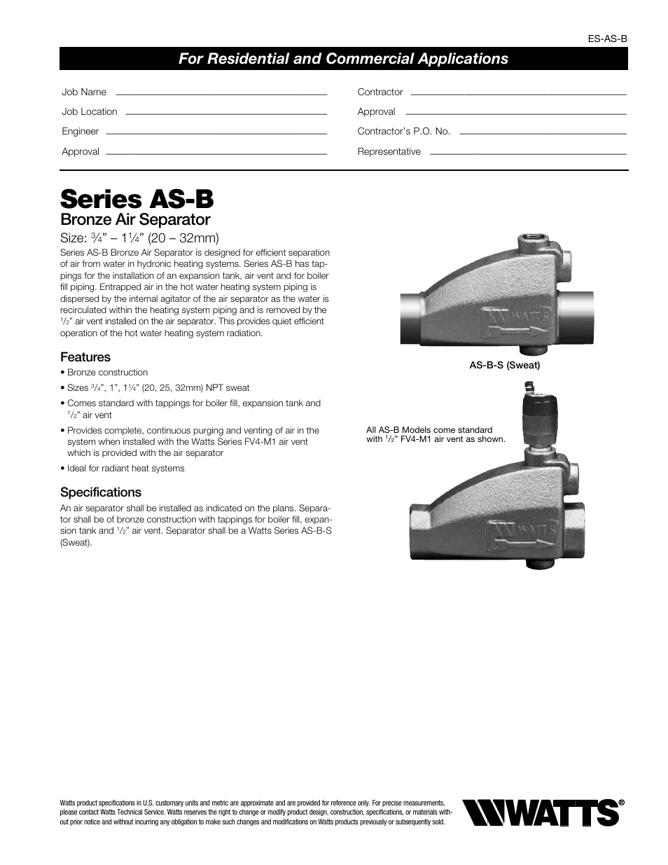 Watts AS-B User Manual | 2 pages