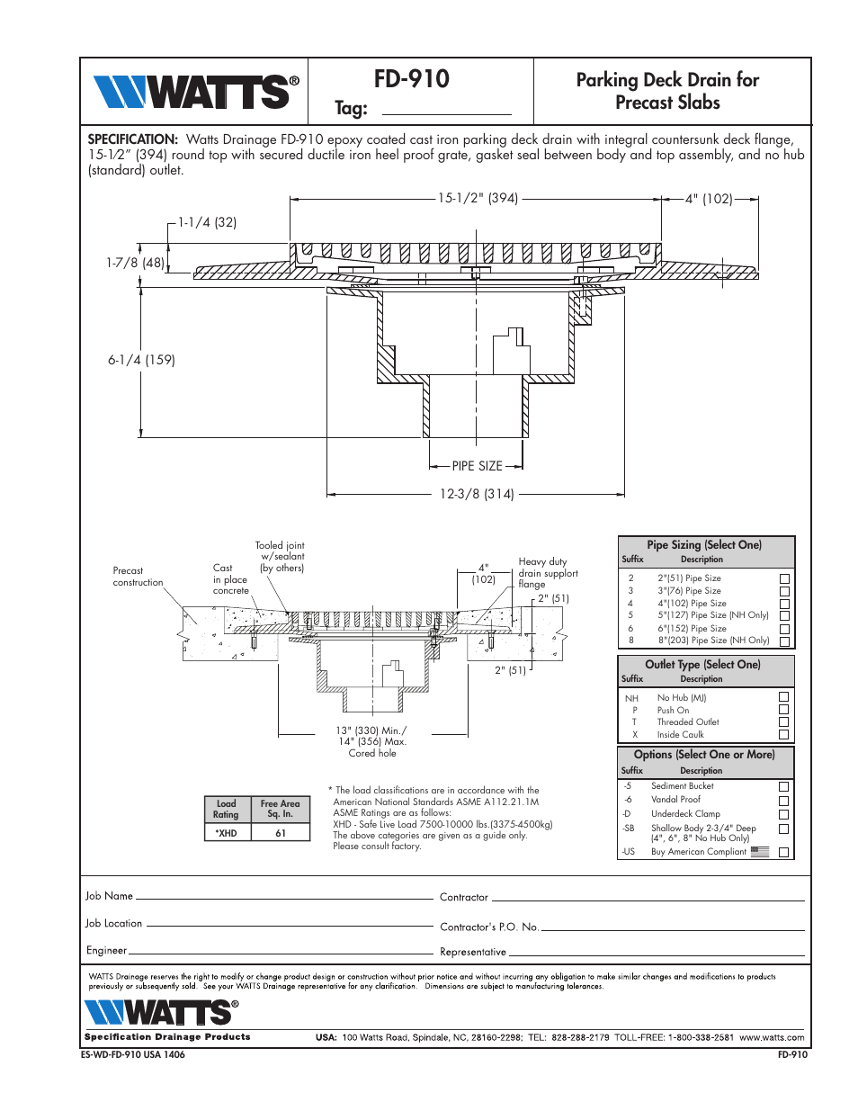 Watts FD-910 User Manual | 1 page