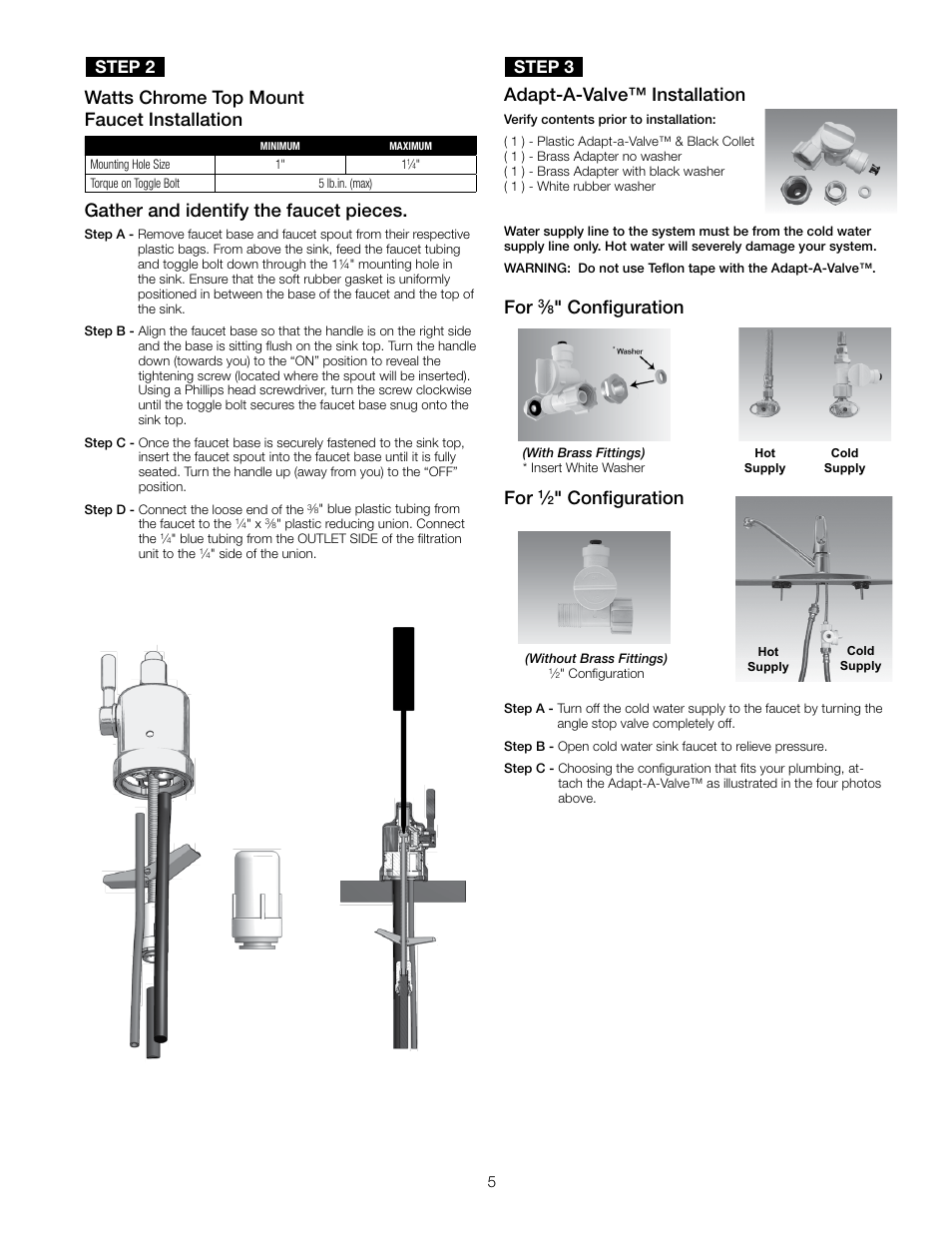 Adapt-a-valve™ installation, Configuration for, Configuration | Step 2, Step 3 | Watts PWROKC4 User Manual | Page 5 / 12