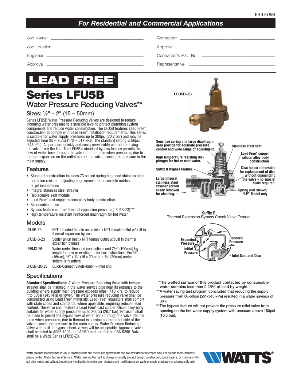Watts LFU5B-Z3 User Manual | 2 pages