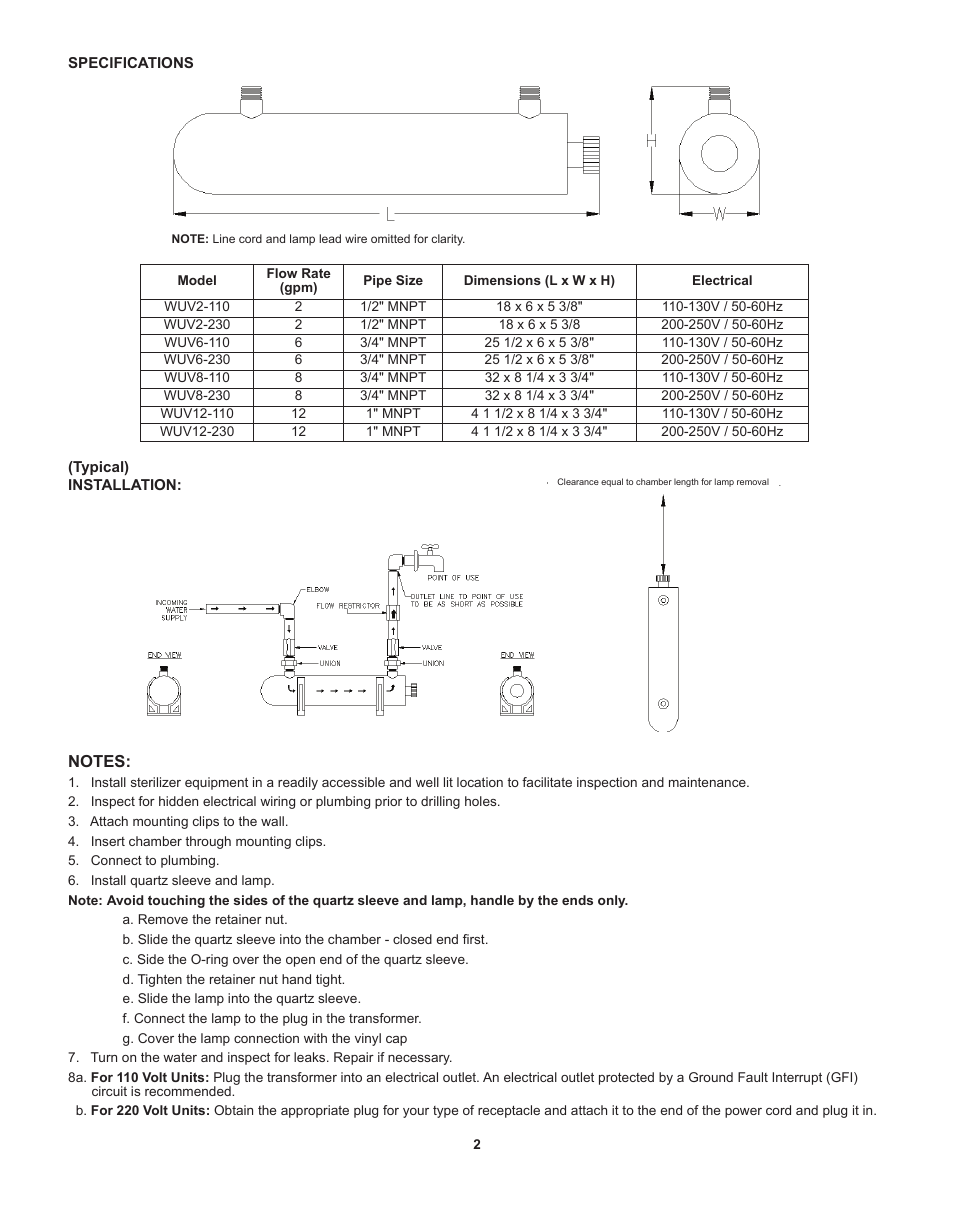 Watts WUV8-110 User Manual | Page 2 / 3