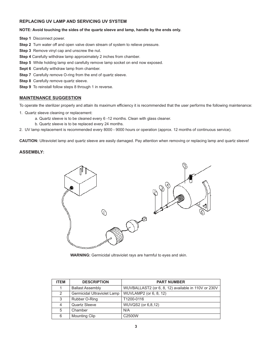 Watts WUV8-110 User Manual | Page 3 / 3