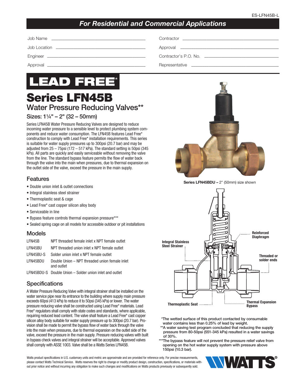 Watts LFN45B-L User Manual | 2 pages
