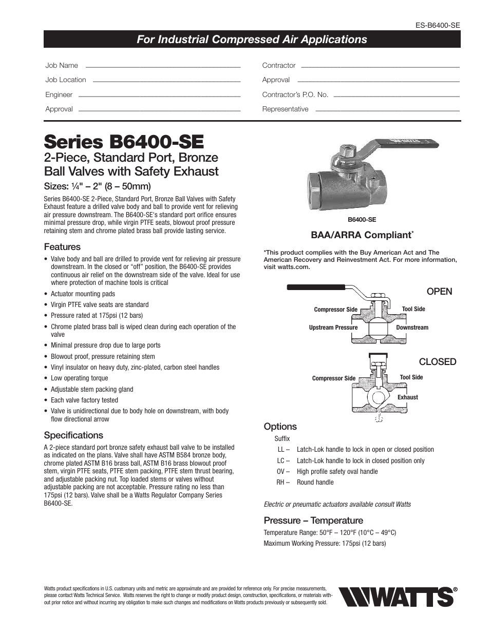 Watts B6400-SE User Manual | 2 pages