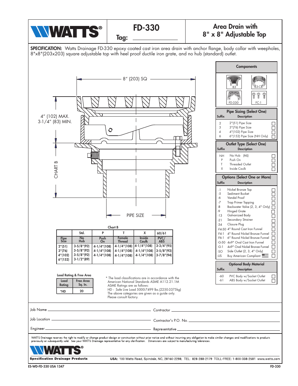 Watts FD-330 User Manual | 1 page