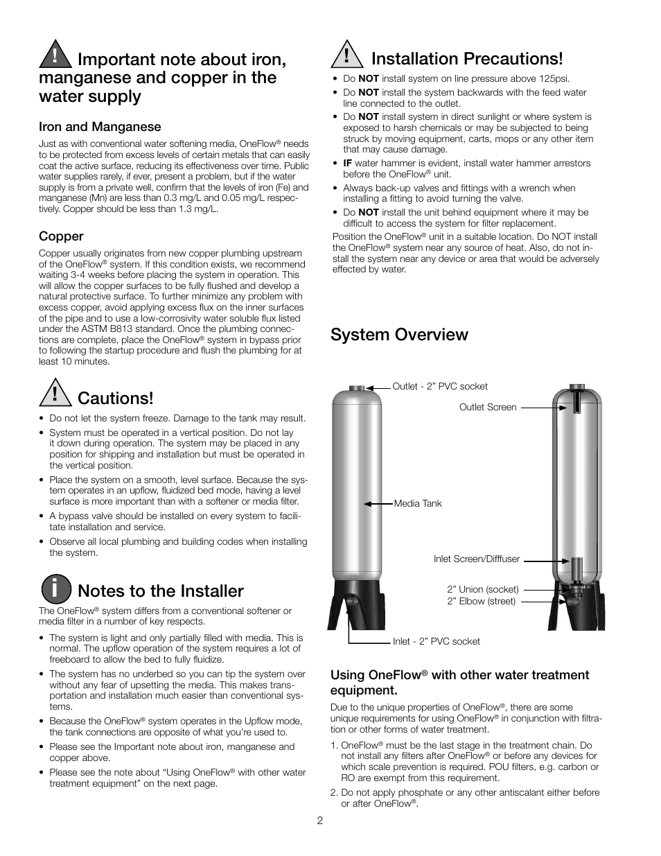 Installation precautions, Cautions, System overview | Watts OF1665-75 User Manual | Page 2 / 12