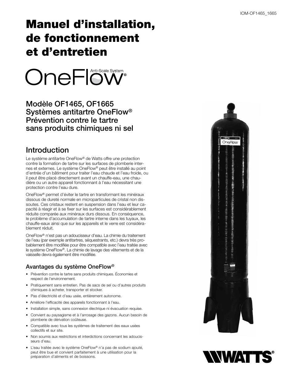 Introduction, Avantages du système oneflow | Watts OF1665-75 User Manual | Page 9 / 12