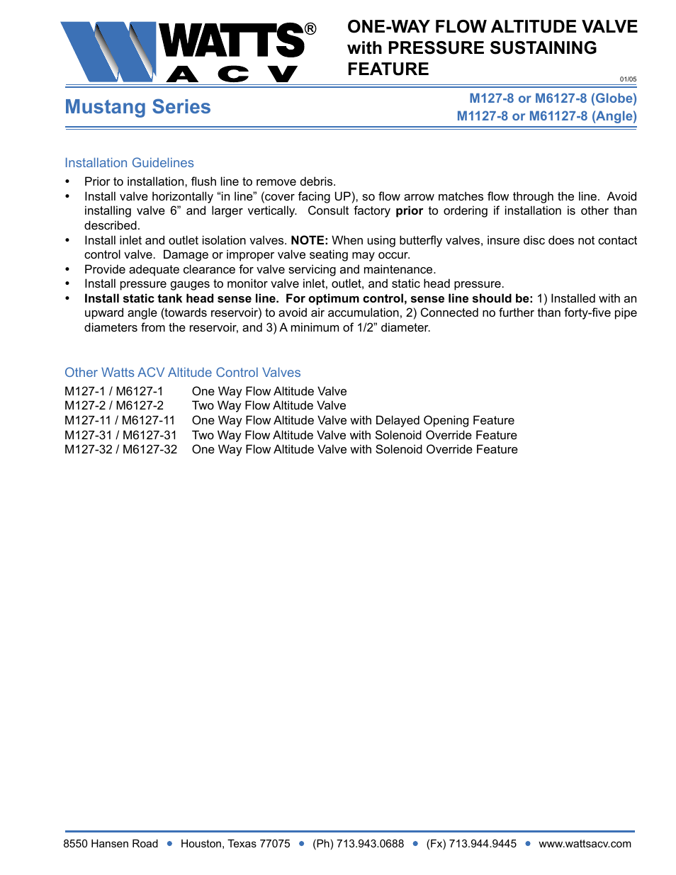 Mustang series | Watts M1127-8 User Manual | Page 2 / 2