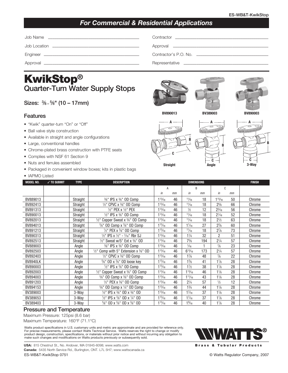 Watts PBQTR-615 User Manual | 1 page