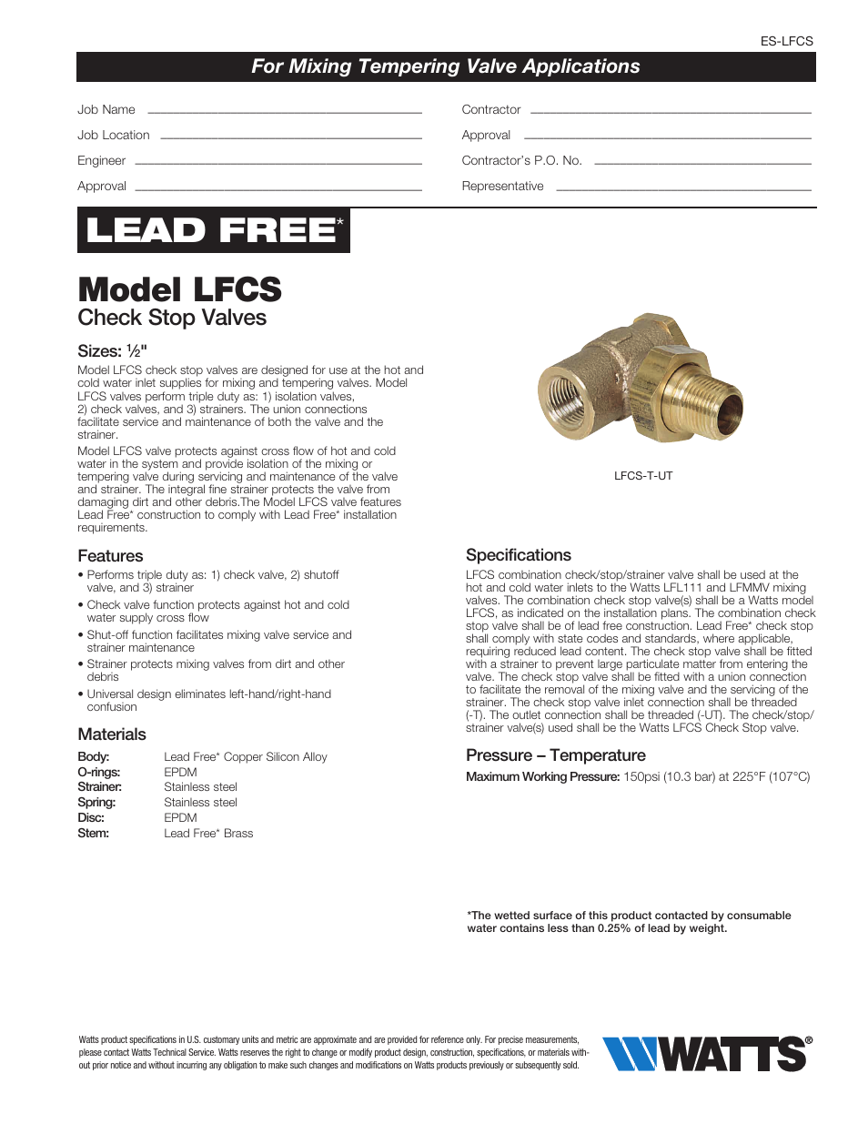 Watts LFCS User Manual | 2 pages