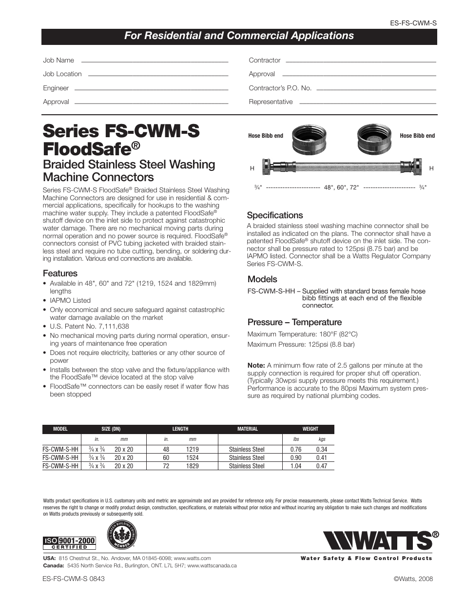 Watts FS-CWM-S User Manual | 1 page