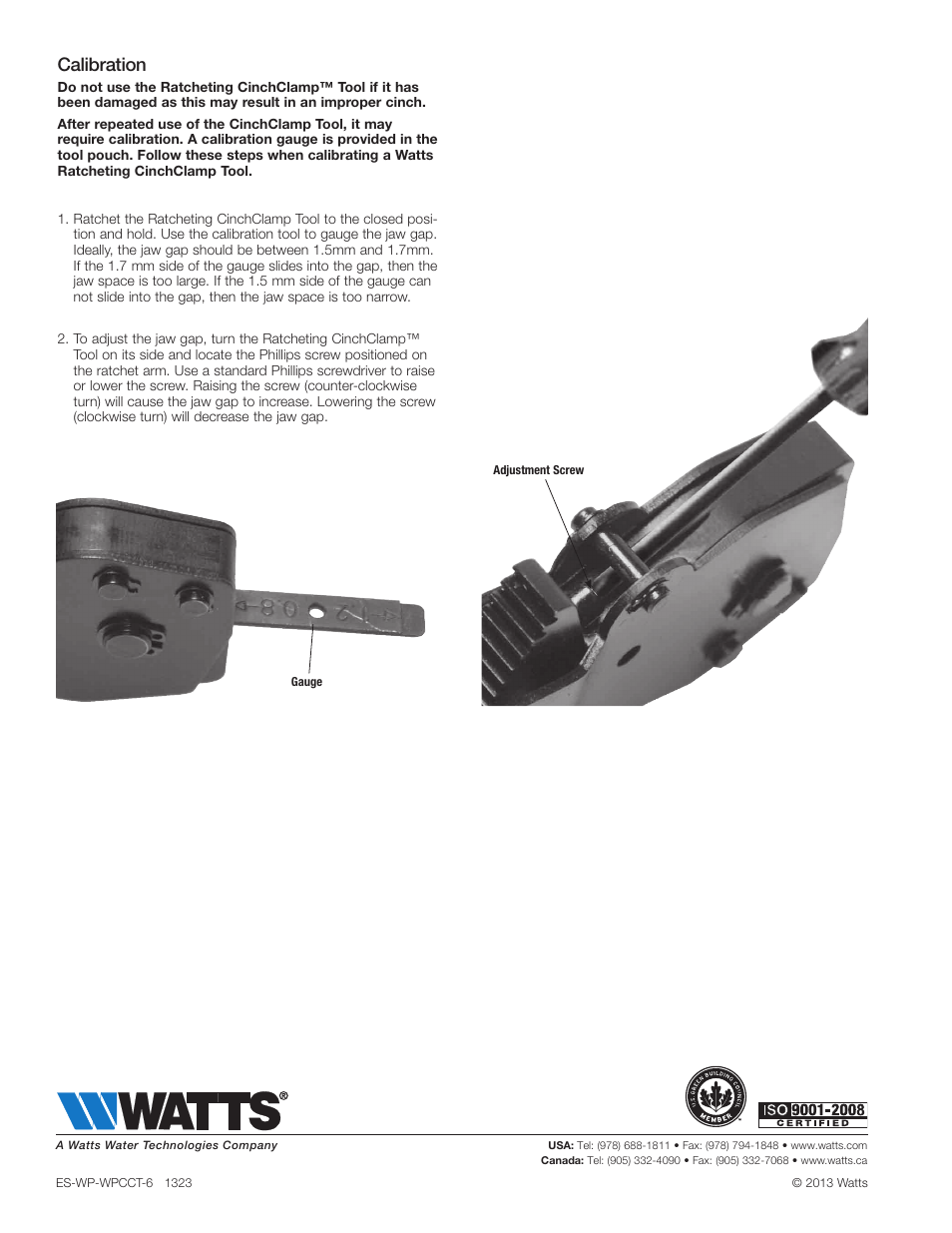 Calibration | Watts WPCCT-6 User Manual | Page 2 / 2