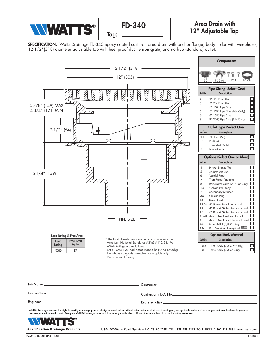 Watts FD-340 User Manual | 1 page