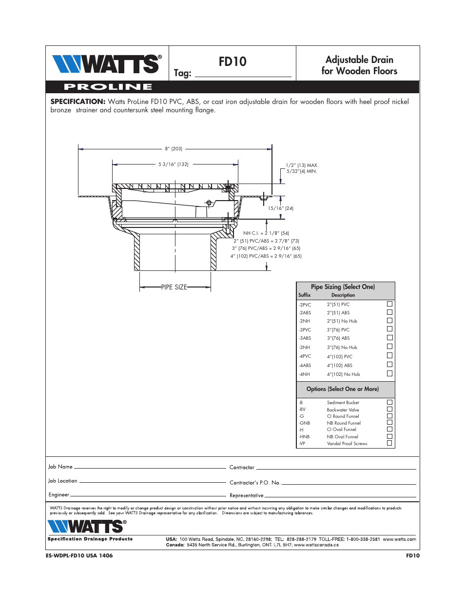 Watts FD10 User Manual | 1 page