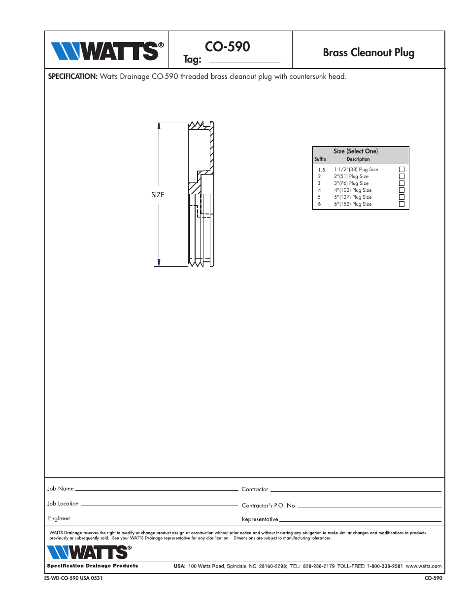 Watts CO-590 User Manual | 1 page