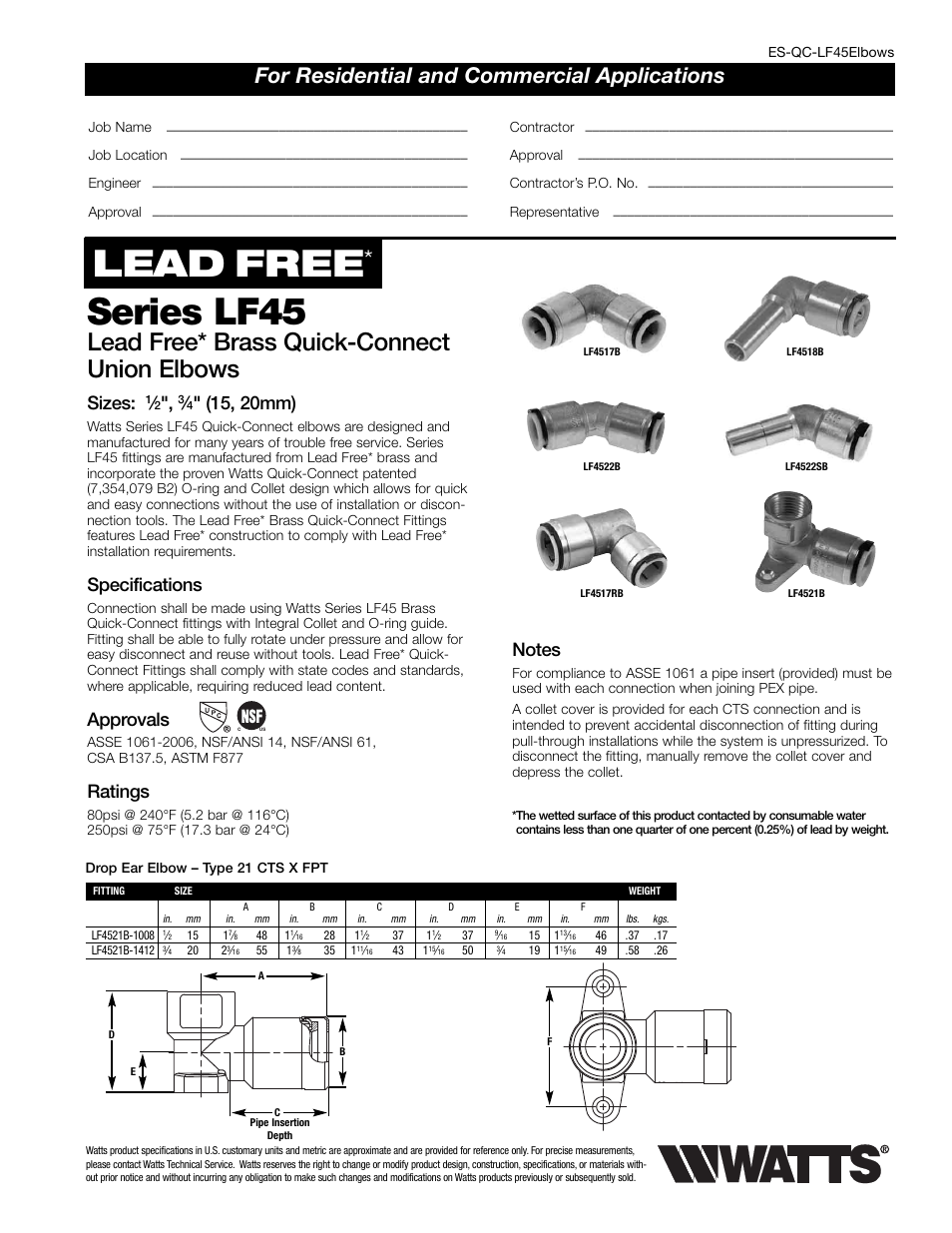 Watts LF4522B User Manual | 2 pages