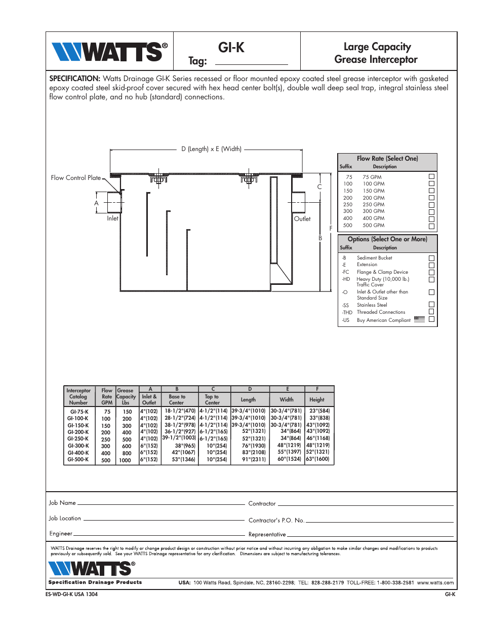 Watts GI-K-SERIES User Manual | 1 page